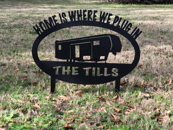 Personalized Camper Sign Home Is Where We Plug - Metal Garden Signs Personalized Personalized Camper Sign Home Is Where We Plug - Metal Garden Signs Personalized