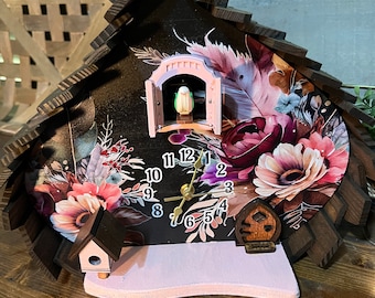 Cuckoo Clock, Unique Cuckoo Clock, Floral Decor,  Flower Clock, Unique Shaped Clock, Funky Clock, Cuckoo, Clock Gift Idea, Clock