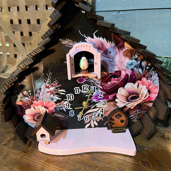 Cuckoo Clock, Unique Cuckoo Clock, Floral Decor,  Flower Clock, Unique Shaped Clock, Funky Clock, Cuckoo, Clock Gift Idea, Clock