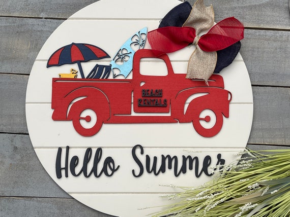 Beach Themed Wreath Attachment Sun and Surf Wreath Sign Summer Truck Sign For Wreath