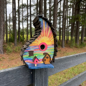 BIRDHOUSE, Funky Birdhouse, Sun Birdhouse, Unique Birdhouse, Large Birdhouse, Bird Decor, Yard Decor, Sun Decor, Fairy Birdhouse