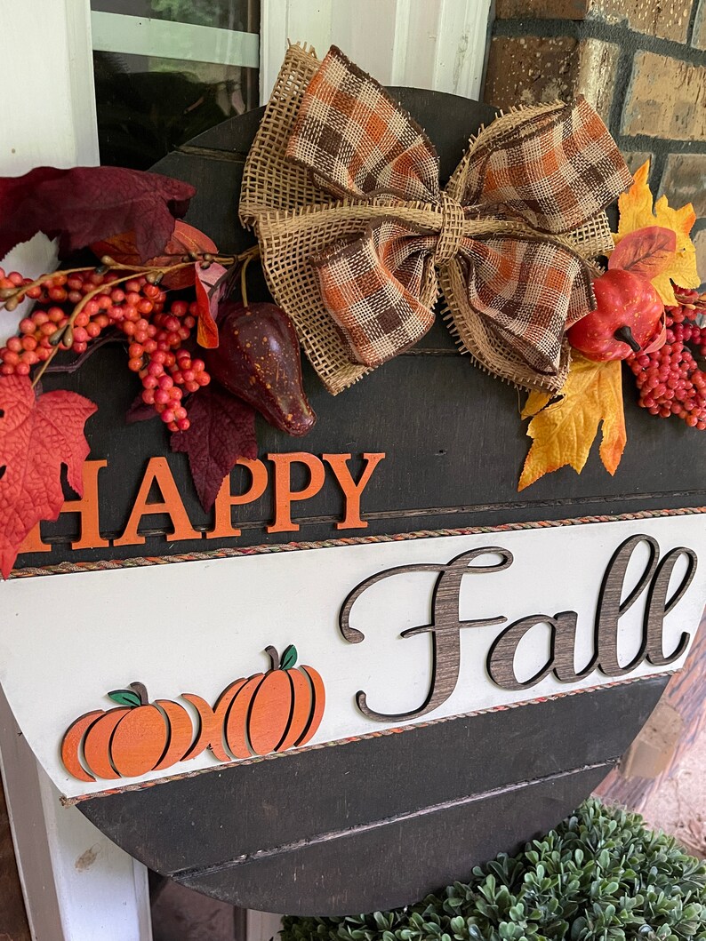 Fall Door Decor Happy Fall Door Sign Fall Door Hanger Hello Etsy