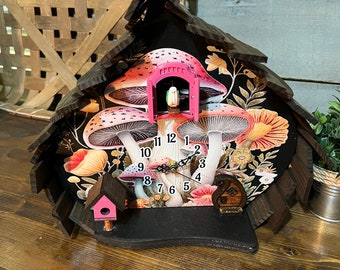Cuckoo Clock, Unique Cuckoo Clock, Mushroom Decor,  Mushroom Clock, Unique Shaped Clock, Funky Clock, Cuckoo, Clock Gift Idea, Clock