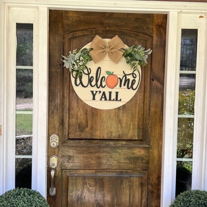 Front Door Decor | Peach Welcome Sign | Welcome Y'all | Front Door Hanger | Front Door Wreath | Personalized | Front Door Sign image 9