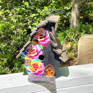 BIRDHOUSE, Funky Birdhouse, Roses Birdhouse, Unique Birdhouse, Large Birdhouse, Bird Decor, Yard Decor, Flower Decor, Fairy Birdhouse