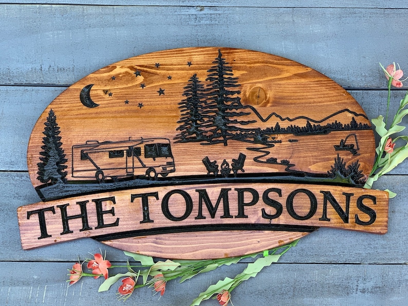 RV Sign, Camper Sign, Engraved Rv Sign, Campsite Flag, RV Flag Hanging, RV Hanging Sign, Personalized Rv Sign image 1