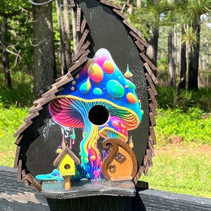 BIRDHOUSE, Funky Birdhouse, Mushroom Birdhouse, Unique Birdhouse, Large Birdhouse, Bird Decor, Yard Decor, Mushroom Decor, Fairy Birdhouse