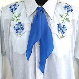 Rockmount Ranch Wear Vintage Western Men's Cowboy, Rodeo Shirt, Pale Blue with Embroidered Flowers, Approx. XLarge see meas. photo image 5