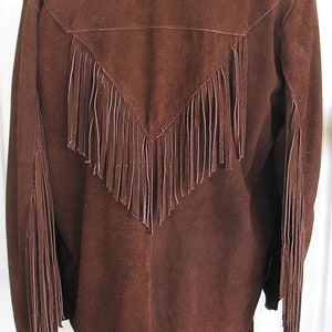 Vintage Western Women's Cowgirl Jacket, Suede Leather Coat, Dark Brown with Fringe, Approx. Medium see meas. photo image 7