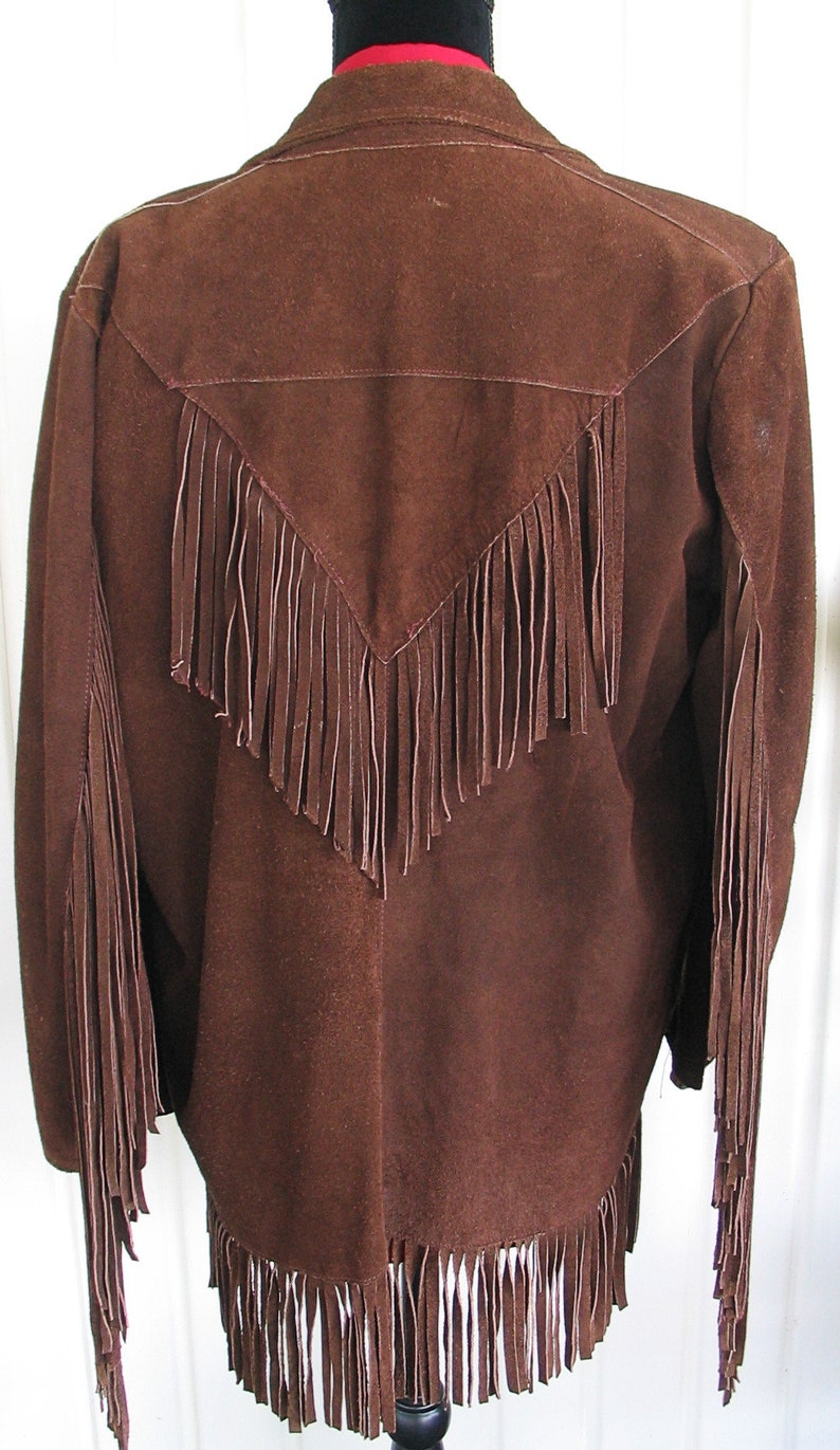 Vintage Western Women's Cowgirl Jacket, Suede Leather Coat, Dark Brown with Fringe, Approx. Medium see meas. photo image 7