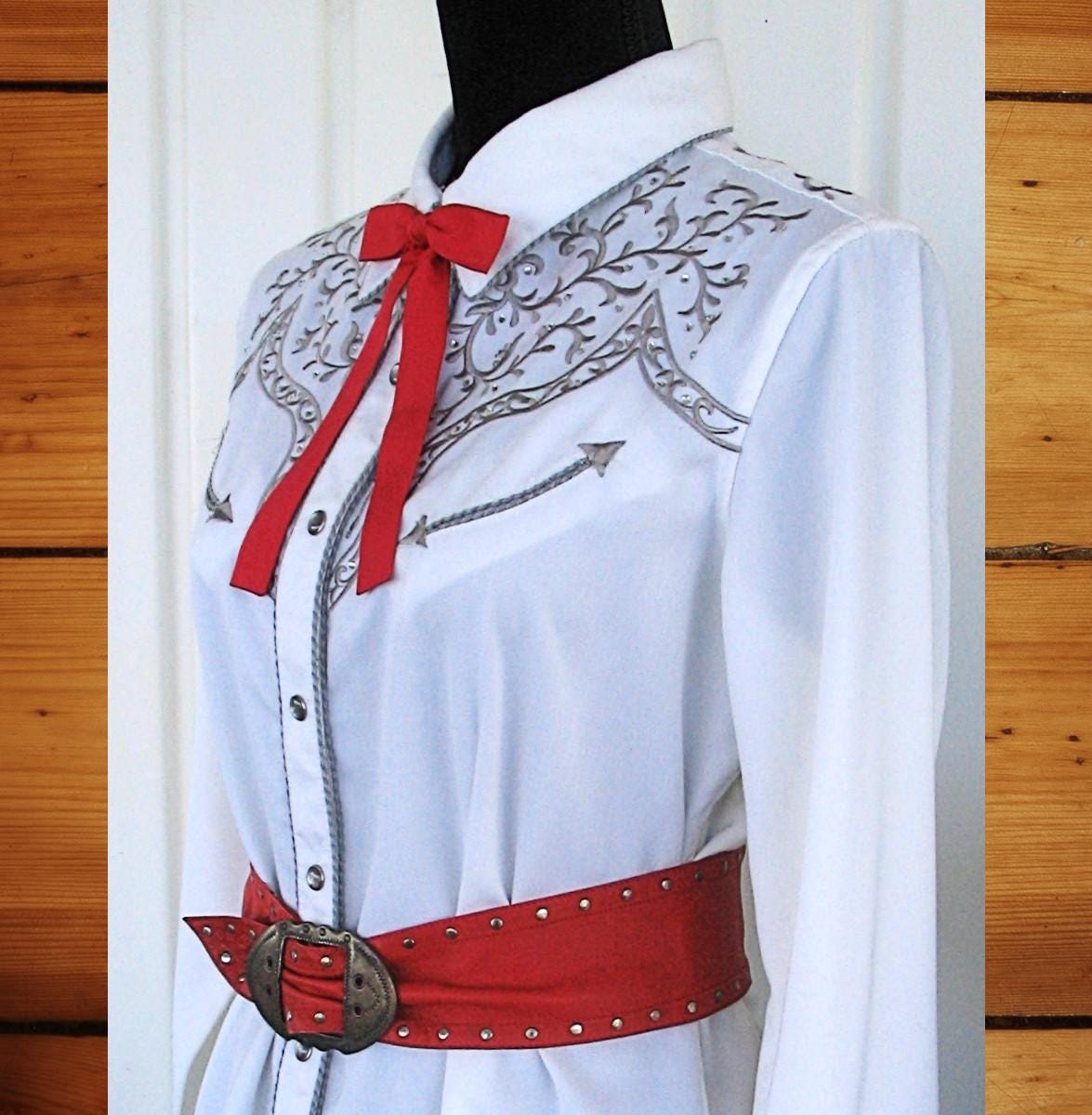 Panhandle Slim Vintage Retro Western Women's Cowgirl Shirt, Embroidered Floral Designs & Rhinestones, Tag Size Large (see meas. photo)