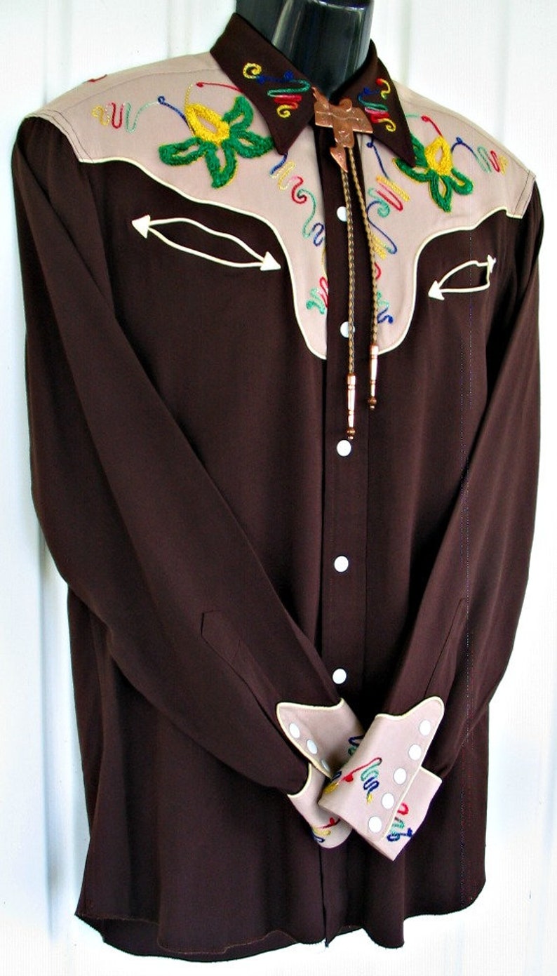 Approx Embroidered Chainstitched Floral Designs Montgomery Ward 101 Vintage Western Men/'s Cowboy Shirt see meas. photo Medium