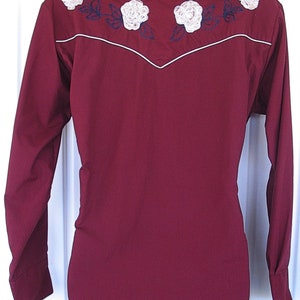 Karman Vintage Western Men's Cowboy, Rodeo Shirt, Burgundy with Light Gold Embroidered Flowers, 17-35, Approx. XLarge see meas. photo image 6
