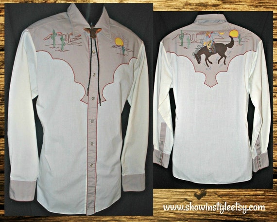 Approx Embroidered Chainstitched Floral Designs Montgomery Ward 101 Vintage Western Men/'s Cowboy Shirt see meas. photo Medium