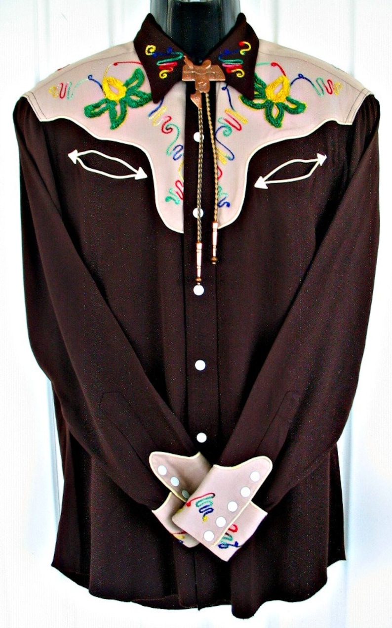 Approx Embroidered Chainstitched Floral Designs Montgomery Ward 101 Vintage Western Men/'s Cowboy Shirt see meas. photo Medium