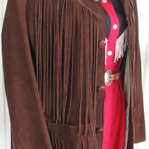 Vintage Western Women's Cowgirl Jacket, Suede Leather Coat, Dark Brown with Fringe, Approx. Medium see meas. photo image 4