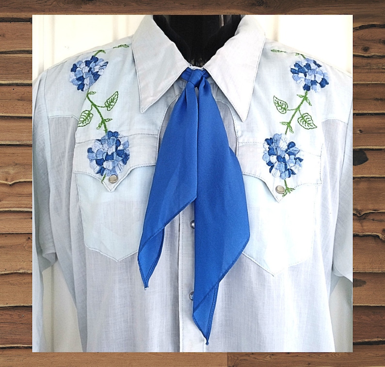 Vintage Western Neck Scarf, Neck Tie, Apache Tie, Neckerchief, Square Dance or Rockabilly, Royal Blue, Unknown Brand image 1