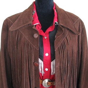 Vintage Western Women's Cowgirl Jacket, Suede Leather Coat, Dark Brown with Fringe, Approx. Medium see meas. photo image 5