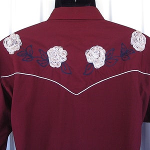 Karman Vintage Western Men's Cowboy, Rodeo Shirt, Burgundy with Light Gold Embroidered Flowers, 17-35, Approx. XLarge see meas. photo image 7