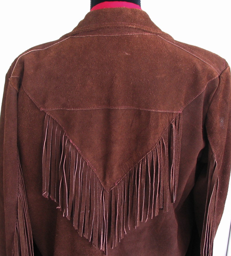 Vintage Western Women's Cowgirl Jacket, Suede Leather Coat, Dark Brown with Fringe, Approx. Medium see meas. photo image 8