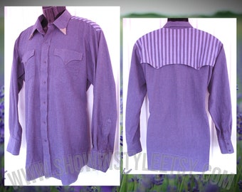 H Bar C Vintage Western Men's Cowboy & Rodeo Shirt, Medium Purple with Purple Striped Cape, 17-35, Approx. XLarge (see meas. photo)