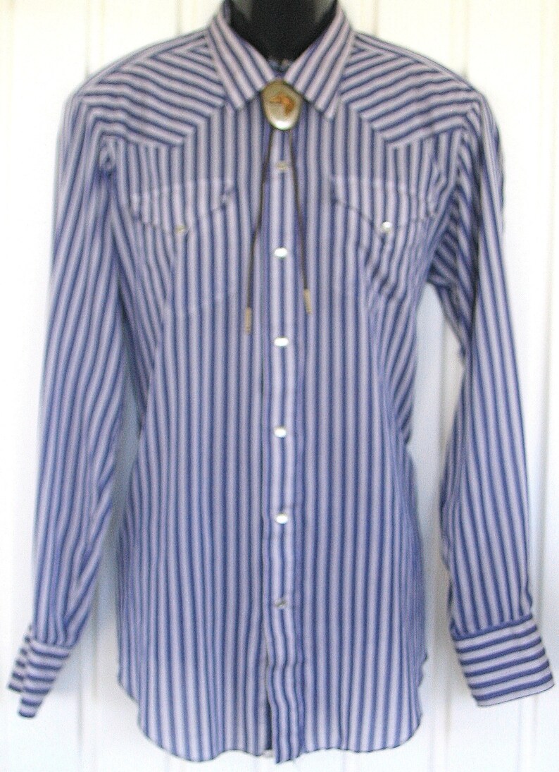 H Bar C, California Ranchwear Vintage Western Men's Cowboy Shirt, Purple & Gray Stripe, 16.5-36, Approx. Large see meas. photo image 3