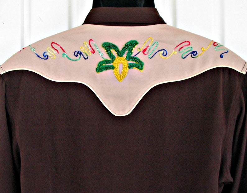 Approx Embroidered Chainstitched Floral Designs Montgomery Ward 101 Vintage Western Men/'s Cowboy Shirt see meas. photo Medium