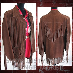 Vintage Western Women's Cowgirl Jacket, Suede Leather Coat, Dark Brown with Fringe, Approx. Medium see meas. photo image 1