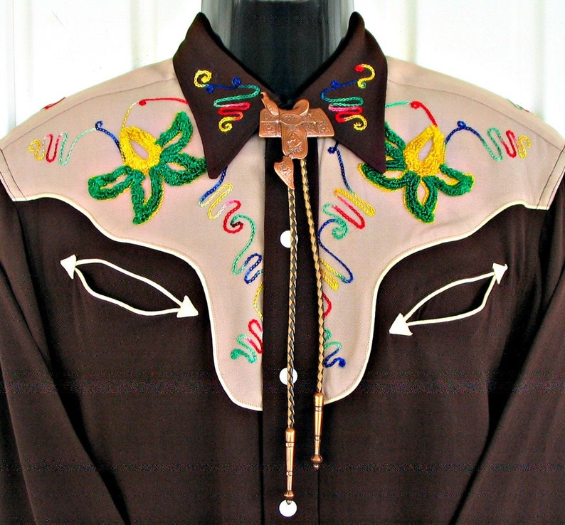 Approx Embroidered Chainstitched Floral Designs Montgomery Ward 101 Vintage Western Men/'s Cowboy Shirt see meas. photo Medium