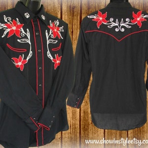 Approx Embroidered Chainstitched Floral Designs Montgomery Ward 101 Vintage Western Men/'s Cowboy Shirt see meas. photo Medium