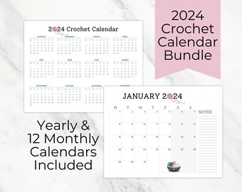 Printable Crochet Calendar 2024 Planner To Do Checklist for Crocheters Gift For Crochet Mom Bundle Last Minute Crochet Gift for Crochet Wife