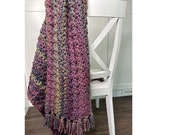 Handmade Crochet Afghan Housewarming Gift for Wedding Blanket for Home Staging Colorful Crochet Throw Blanket Fringed Soft Warm Blanket