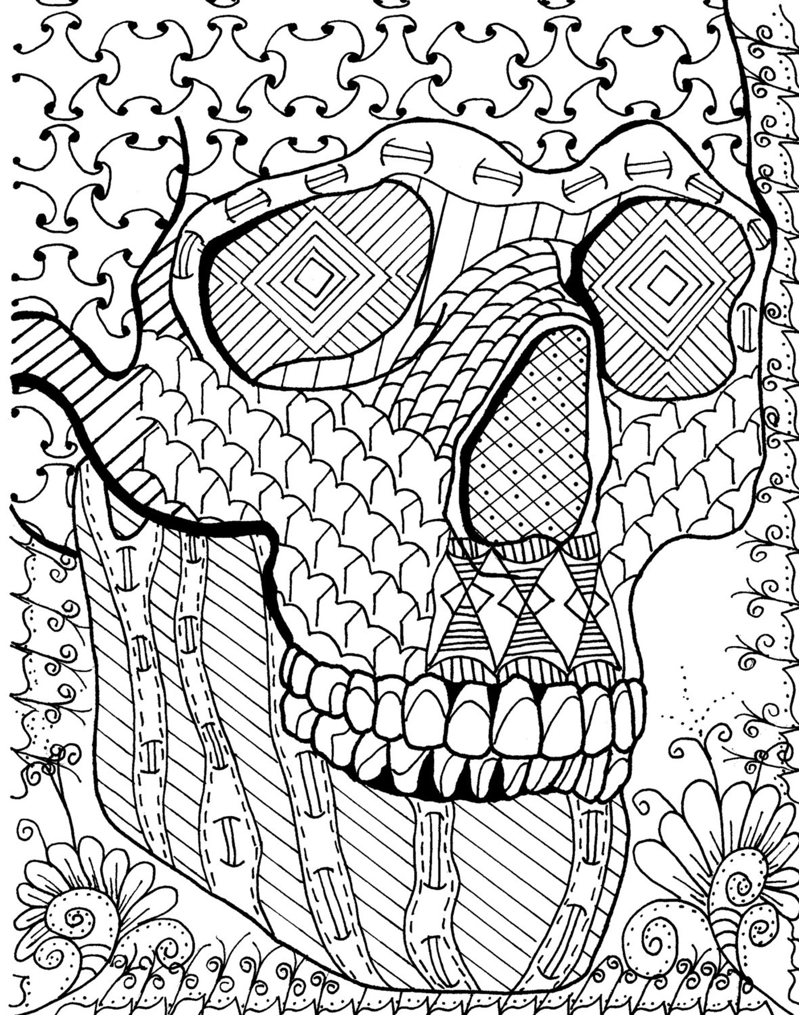 Sugar Skull 2 Zentangle Page Digital Coloring Pdf Doodle Etsy