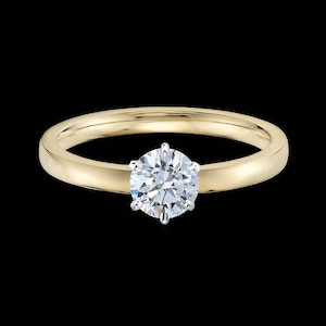 Anillo de compromiso de diamantes certificado por GIA de 1/2 quilate en oro amarillo de 18k y pinzas de platino.