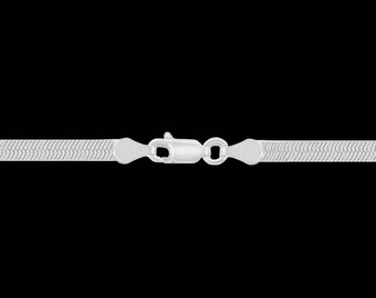 Herringbone chain necklace in 925 sterling silver, 4.50mm, lobster claw clasp; 16, 18, 20, 22, or 24 inches.