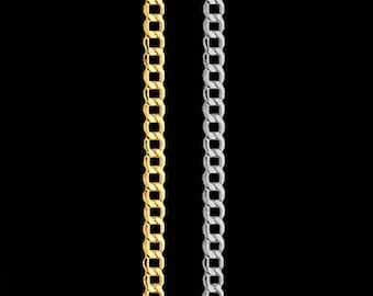 Cuban link chain necklace in 14k yellow or white gold, 2.50mm, lobster clasp; 10, 16, 18, 20, 22 or 24 inches.