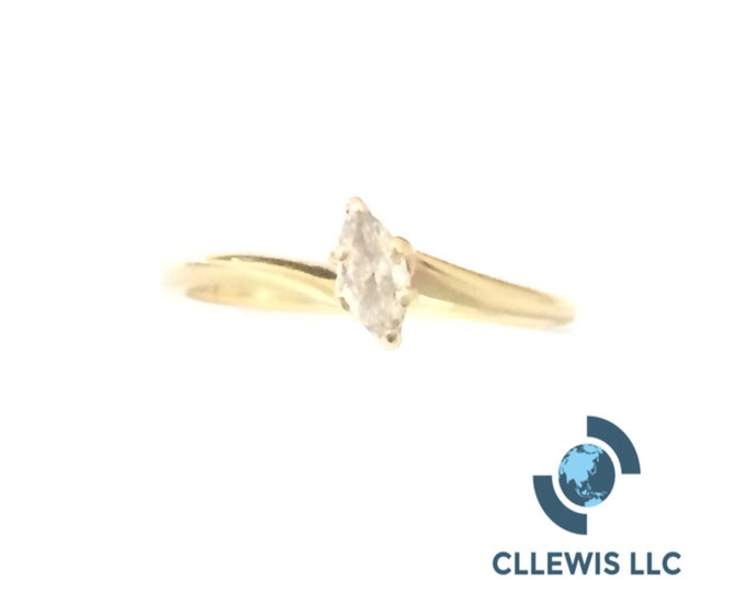 An Art Nouveau Wrapped 1/4 CT Solitaire Marquise Diamond Engagement Ring / 14K Yellow Gold, USA Ring Size 7.25, 1.8 Grams #4167