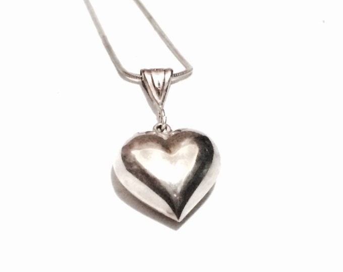 A 1x1x.5" Mid-Century Italian Heart Pendant on an 18" Serpentine-Snake Chain / Sterling Silver, Spring Clasp, 8.97 Grams #3853