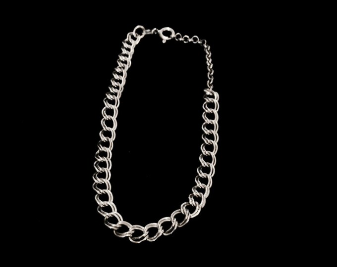 A 10" Mid Century Italian Double Link Chain Bracelet / Sterling Silver, Spring Clasp, 8.2 Grams #3640