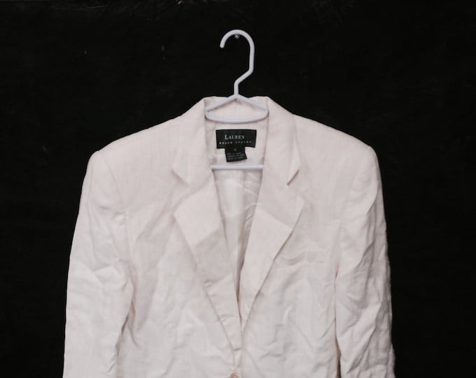 White and Blue Pinstripe Blazer, Ralph Lauren White Linen Pinstripe Blazer, size 8, #2316