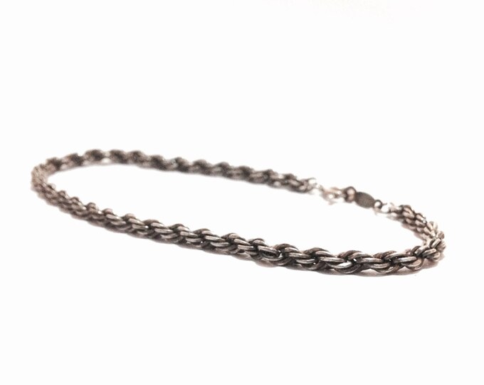 A 7.5" Mid Century French Rope Chain Bracelet / Sterling Silver, Spring Clasp, 5.3 Grams, #3292