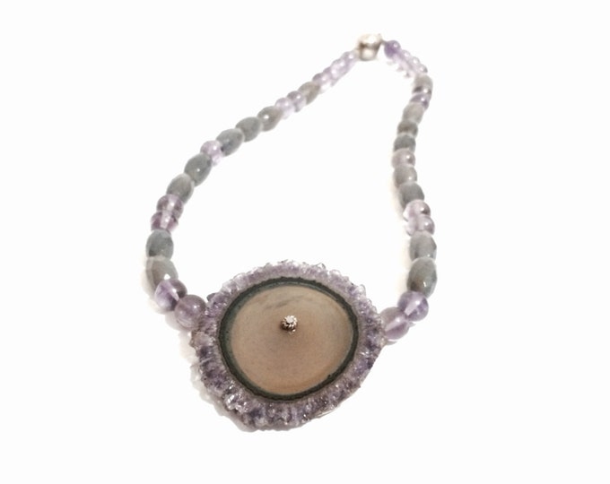 J. Adelson Modernist Designer 18" Amethyst Beaded Necklace / Sterling Silver, Main-Stone: 2x1.75x.25", 58.35 Grams #4139