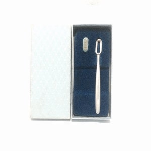 A Cute Early 1940&#39;s Art Nouveau Designer WEB Sterling Silver Baby Toothbrush in Original Box, 4.5x.5x.25&quot;, 87.8 Grams #4105