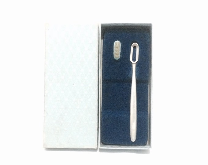 A Cute Early 1940's Art Nouveau Designer WEB Sterling Silver Baby Toothbrush in Original Box, 4.5x.5x.25", 87.8 Grams #4105