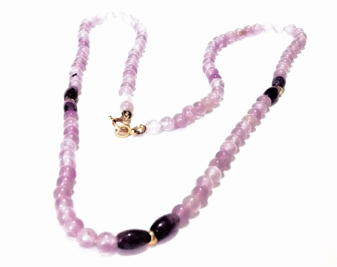 A Magnificent Mid-Century 18" Beaded Amethyst & Gold Necklace / 14K Yellow Gold, Spring Clasp, 11.56 Grams #3765