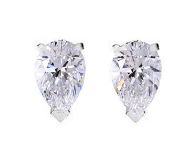 Pair of GIA Graded 40 Point (VG-Cut)(D-Color)(VVS1) Fancy Cut Pear Diamond Stud Earrings In 14K White or Yellow By C. L. Lewis (0.8TCW) #C51