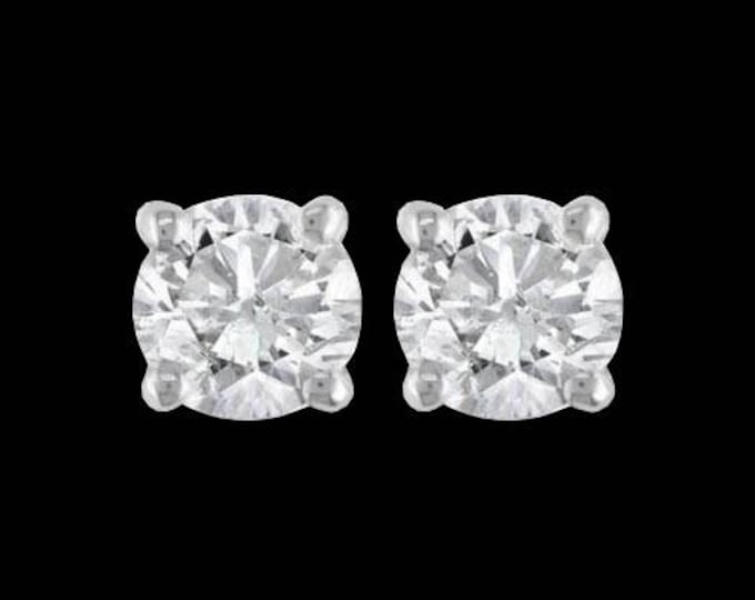 A Pair of 1/2 TCW Natural White Diamond Studs In Polished 14K White Gold Basket Settings #C125