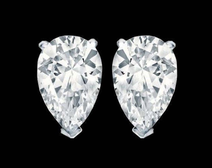 1.00 TCW Fancy Cut Pear Diamond Studs in 14k White Gold By C. L. Lewis (VVS1-D-VG) + GIA Diamond Dossier's #C86
