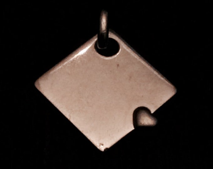 A Mid-Century Sterling Silver Blank Square & Heart Embossed Charm/Pendant, .75x.75x.25", 3.63Grams, #2784