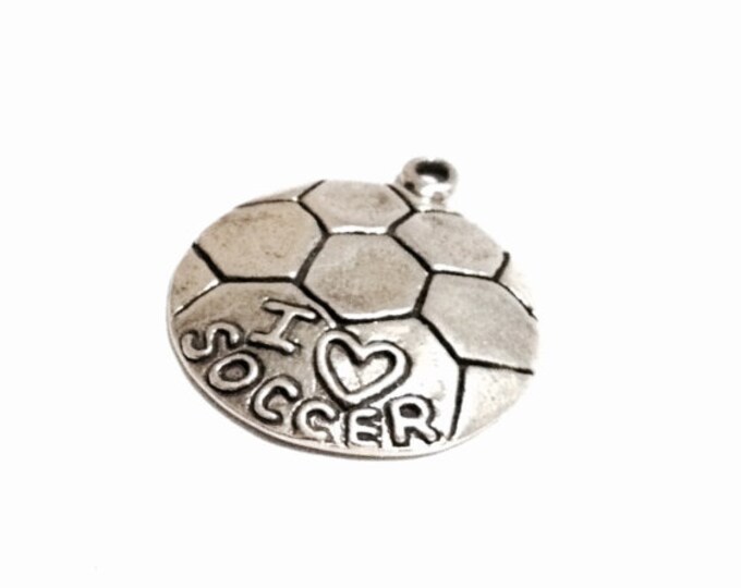 A Cute 1950's Soccerball Pendant/Charm Embossed w/ " I <3 Soccer" / Sterling Silver, .75x1x.18", 3.28 Grams #3247